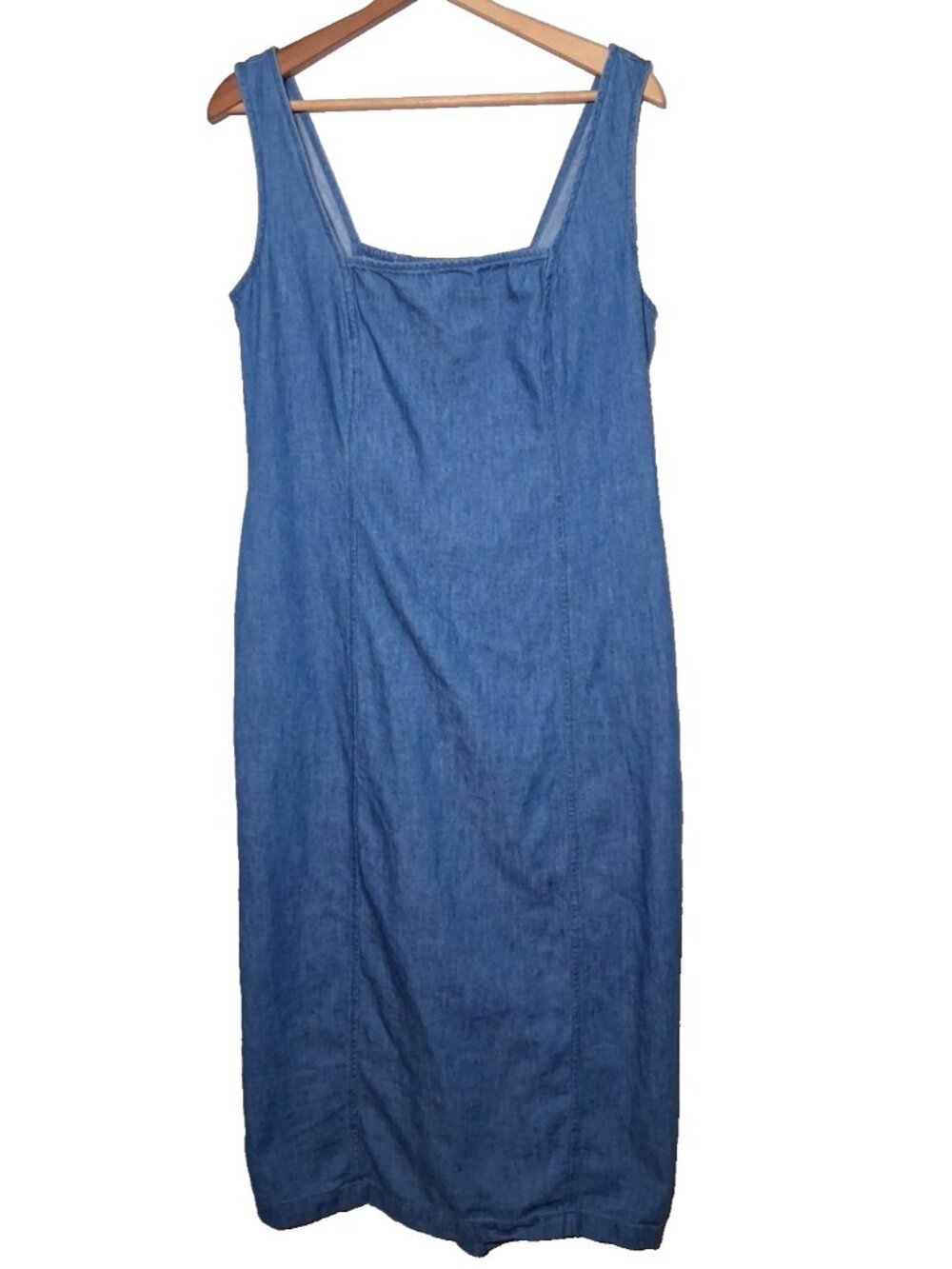 Old Navy Chambray Denim Dress Large Square Neck Sleeveless Country Cottage